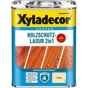 Xyladecor lasure bois 2en1, incolore, pot de 750ml pour extérieur. La lasure protège et met en valeur le veinage du bois.