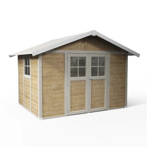Grosfillex Kunststoff-Gartenhaus Deco 7,5 Sherwood mit Doppeltür und Fenster.
