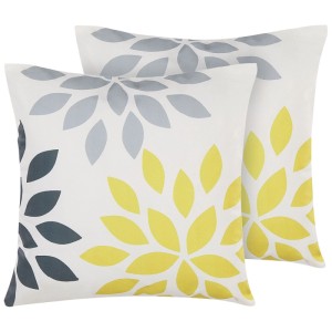 Beliani Gartenkissen Riale, 2er-Set, 45x45 cm. Buntes Blumenmuster in Gelb und Grau auf Weiss. Polyester.