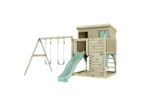PolarPlay Spielturm Nils Doppelschaukel Kletterwand Rutsche Mintgrün