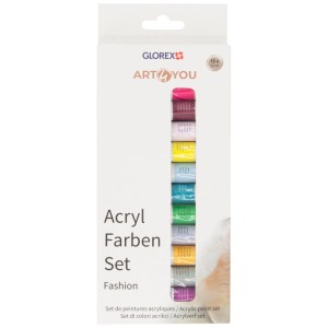 Glorex Acrylfarben-Set Art4You Fashion, 12 Tuben à 12 ml in modischen Farben. Künstlerzubehör im Karton.