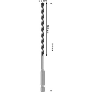 Punta per piastrelle Bosch Pro Hex-5, diametro 5 mm, lunghezza 150 mm, colore argento.
