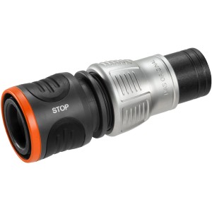 Gardena Premium Water Stop, 13-15 mm, pour un raccordement rapide du tuyau et de l'appareil au jardin.