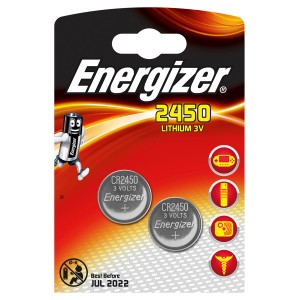Energizer CR2450 pila a bottone al litio 3V, confezione da 2. Batteria per dispositivi elettronici.