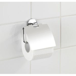 Wenko Porta carta igienica Cuba con coperchio, cromato, per montaggio a parete.