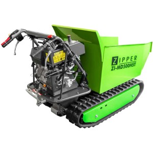 Mini dumper sur chenilles Zipper ZI-MD500HST, benne verte, entraînement à chenilles, idéal pour la construction.