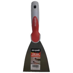 Spatule Nespoli Airtouch, 100 mm, acier, avec manche gris et rouge.