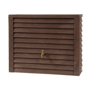 Serbatoio da parete per acqua piovana Garantia Woody 350 l Darkwood con rubinetto effetto legno.