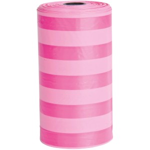 Sacchetti per escrementi Jollypaw, 4 rotoli da 20, a righe rosa.