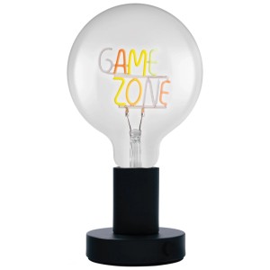 Lampada da tavolo a LED Osram nera con scritta 'Game Zone' in colori neon.