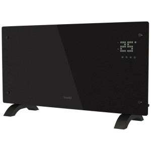 Radiateur à convection intelligent Hombli Black Glass, 2000W, avec écran numérique et pieds.