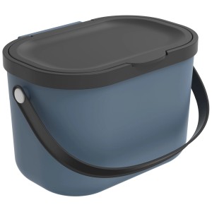Rotho Komposteimer Albula, 3,2 l, blaugrau, mit schwarzem Deckel und Tragegriff.