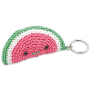 Hardicraft Kit Uncinetto: Portachiavi anguria in cotone rosa, bianco e verde.