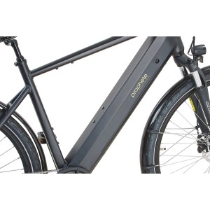 Bicicletta da uomo Prophete Trekking E-Bike Entdecker 2.0 nera con batteria integrata.