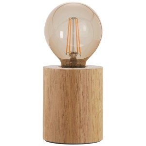 Lampada da tavolo Eglo Turialdo con attacco E27, base in legno ed elemento in metallo nero.