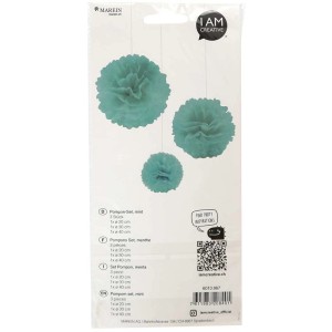 I Am Creative Pompons-Set Seidenpapier Mintgrün, 3 Größen für Party-Deko.