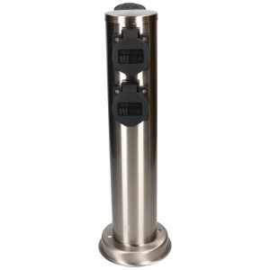Max Hauri Gartensteckdose Säule, Edelstahl silber, 4xT13 Steckdosen für den Außenbereich.