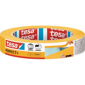 Ruban de masquage Tesa Perfect+ 50m:19mm, ruban adhésif jaune pour des bords nets.