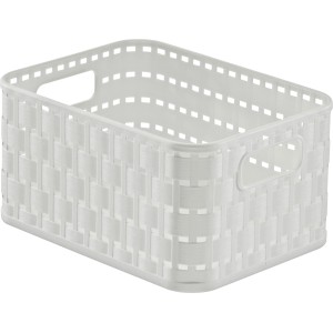 Panier de rangement Rotho Country A6, panier en plastique blanc porcelaine aspect rotin, 2 litres.