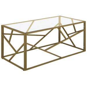 Tavolino da salotto Beliani Orland con piano in vetro e struttura in metallo dorato, 45x100x50 cm.