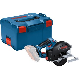 Sega circolare a batteria Bosch Professional GKM 18 V-50 Solo con L-Boxx. Sega circolare manuale blu/nera.