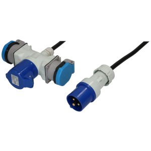 Rallonge CEE MaxCamp, 1,5m, noire, avec fiche et prise CEE16 pour usage extérieur.