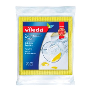 Vileda confezione da 5 panni spugna gialli, confezionati. Altamente assorbenti, lavabili e resistenti.
