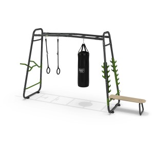 Exit Monkeybar GetSet MB230 torre gioco con sacco da boxe, anelli da ginnastica, panca da allenamento e supporti per pesi.