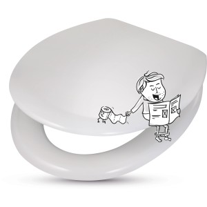 Sedile WC bianco baliv Kahana con chiusura ammortizzata e anima in legno, decorato con un divertente disegno.