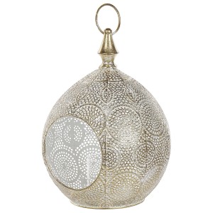 Lanterna dorata Laeso in metallo, 33x24x24 cm, per lumini e candele.