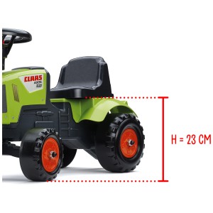 Falk Claas cavalcabile con rimorchio, dettaglio delle ruote posteriori e del sedile, altezza 23cm.