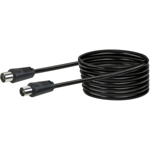 Câble d'antenne noir Schwaiger, 10 m, avec deux connecteurs pour transmission audio et vidéo.