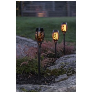 3er Set schwarze Star Trading LED Solar Pollerleuchten, 40cm hoch, für Gartenwege.