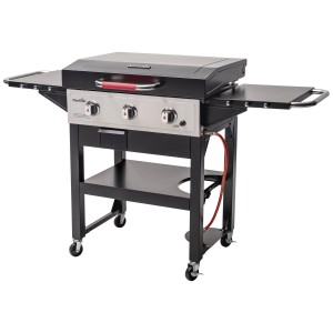 Char-Broil Griddle 3400 Gasgrill mit Grillplatte, 3 Brennern, Seitenablagen und schwarzem Untergestell.