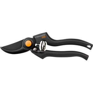Fiskars Gartenschere Pro P90, Bypass-Schere mit Drahtschneider, schwarze Griffe.