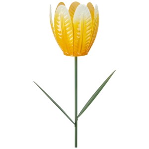 Gelber Gartenstecker Tulpe aus Eisen, 95cm hoch, für Gartendekoration.