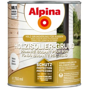 Alpina Holzisolier-Grund Weiss, 750ml Dose für Holzgrundierung und Schutz vor Verfärbung.