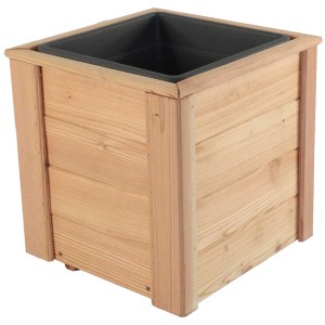 Jardinière carrée en mélèze avec insert, 39x38x38 cm.