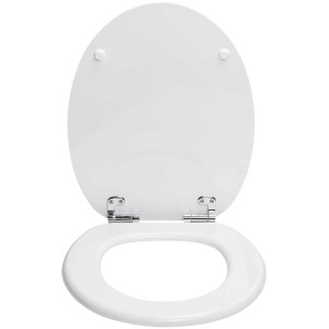Abattant WC Diaqua Bilbao en MDF blanc avec fermeture ralentie, ouvert.