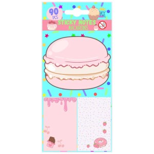 Haftnotizen Macaron, 90 Stück, selbstklebend, in Pastellfarben mit Süssigkeiten-Motiven.