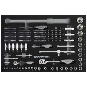 Insert d'outil pour servante d'atelier Kraftwerk avec cliquets, douilles et embouts.