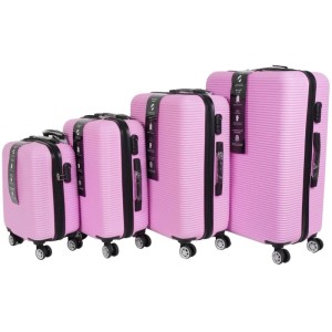 Vierteiliges Darwin Hartschalenkoffer-Set in Pink mit Rollen. Koffer in verschiedenen Größen, robustes ABS-Material.
