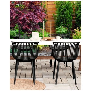 Beliani Chaise de jardin Pesaro, lot de 4, plastique noir. Ensemble repas pour jardin et balcon.