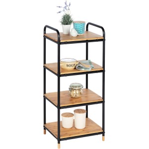 Wenko Scaffale Loft in bambù con 4 ripiani, scaffali marroni e struttura in metallo nero.