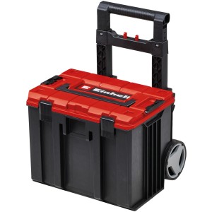 Einhell E-Case L coffre à outils à roulettes avec poignée télescopique, rouge/noir.