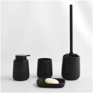 Ensemble WC noir MSV Maonie en céramique avec distributeur de savon, gobelet, porte-savon et brosse WC.