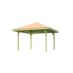 Weka Gartenoase 651: Gazebo in legno con tegole rosse, 380x380 cm. Ideale per giardino e relax.