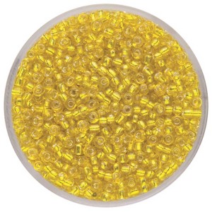 Gelbe Rocailles Glasperlen mit Silbereinzug (2,6 mm, 17 g) für Schmuckbasteln.