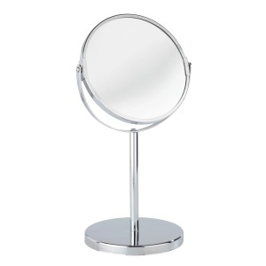 Miroir cosmétique Wenko Assisi, chrome brillant, miroir sur pied rond avec grossissement.