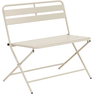 Banc de jardin Hudson beige pliable en fer thermolaqué avec lattes, pour 2 personnes, idéal pour l'extérieur.